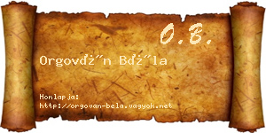 Orgován Béla névjegykártya